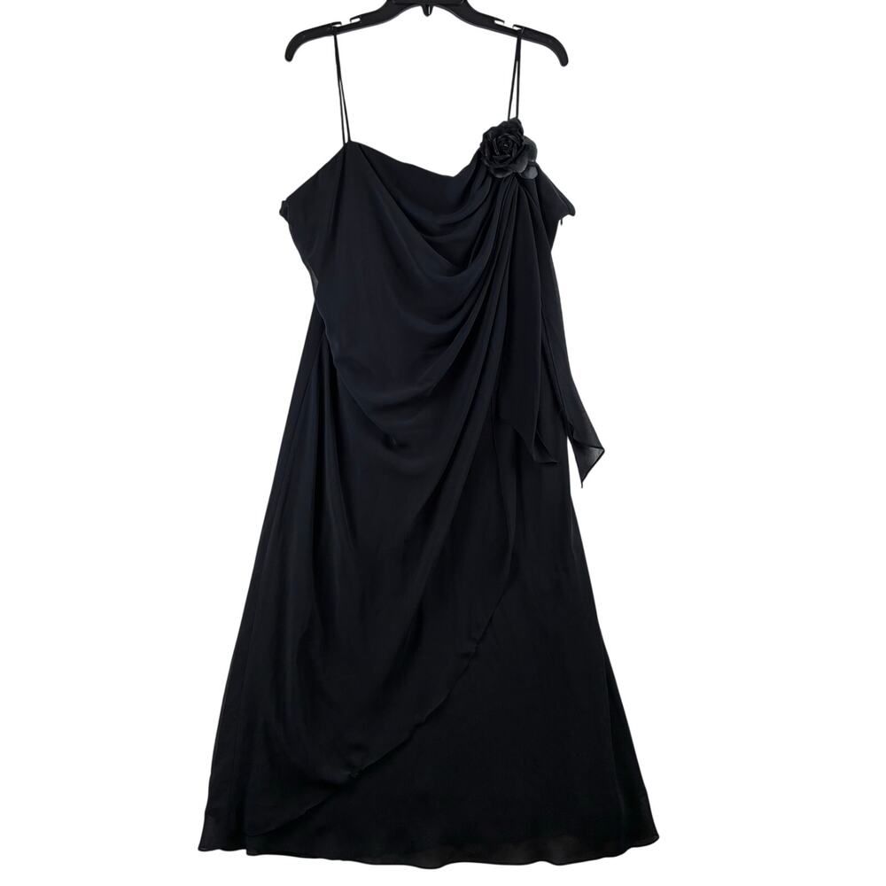 Vintage Eureka Spaghetti Strap Knee Length Dress Women's XL/1X Black Chiffon